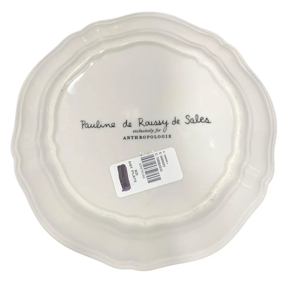 Anthropologie Pauline de Roussy de Sales Circus Dessert Plate Turquoise Gold Rim